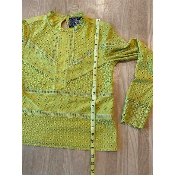 James Coviello Anthropologie Long Sleeve Yellow Victorian Eyelet Lace Top XS - Picture 5 of 6